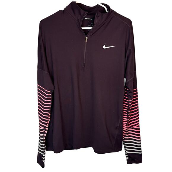 Nike Dri-Fit Half Zip Running Top Purple Stripe Sleeve Women’s Large Long Sleeve - Picture 7 of 10